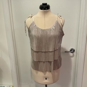 Patterson J Kincaid Pleated Stretch Tank. Tie Strap Champagne Metallic Size L